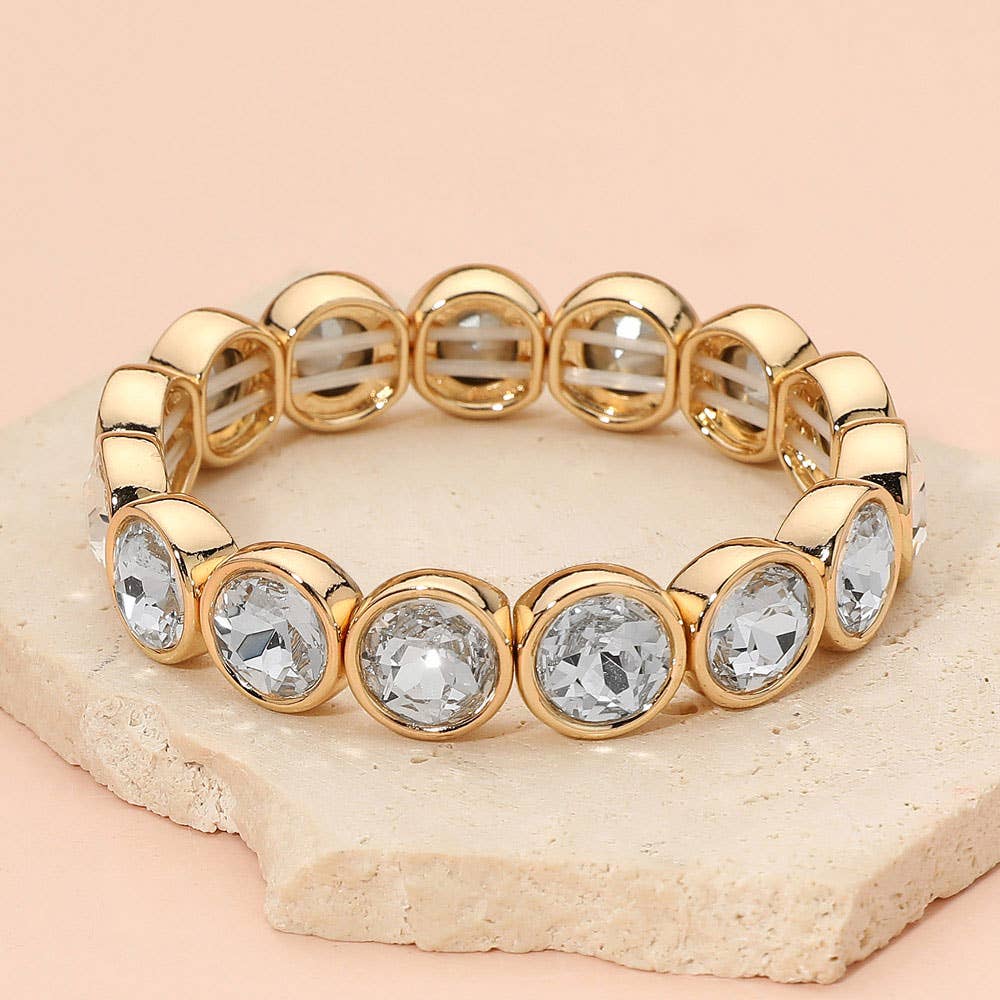 Faceted Round Gem Beaded Stretch Evening Bracelet