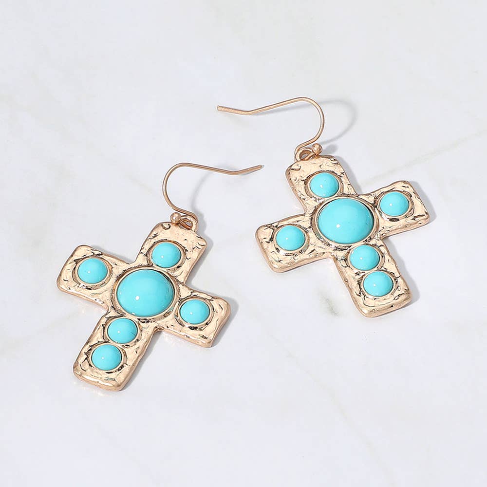 Turquoise Pearl Cross Dangle Earrings