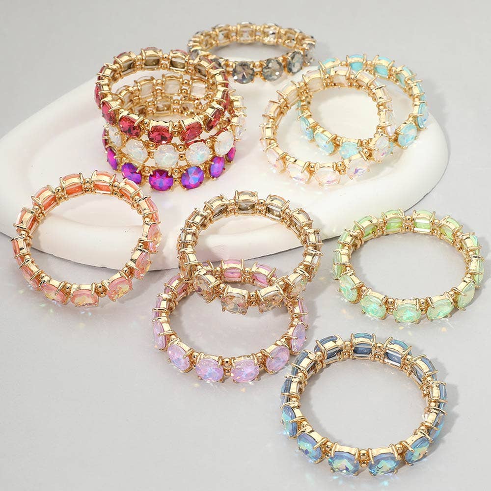 Round Stone Cluster Beaded Stretch Evening Bracelet
