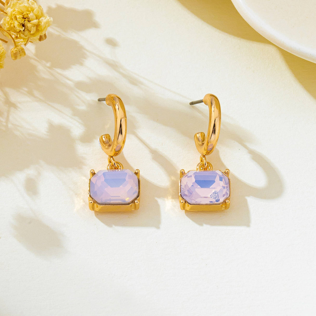 Crystal Emerald-Cut Huggie Hoop Earring | 80E62706