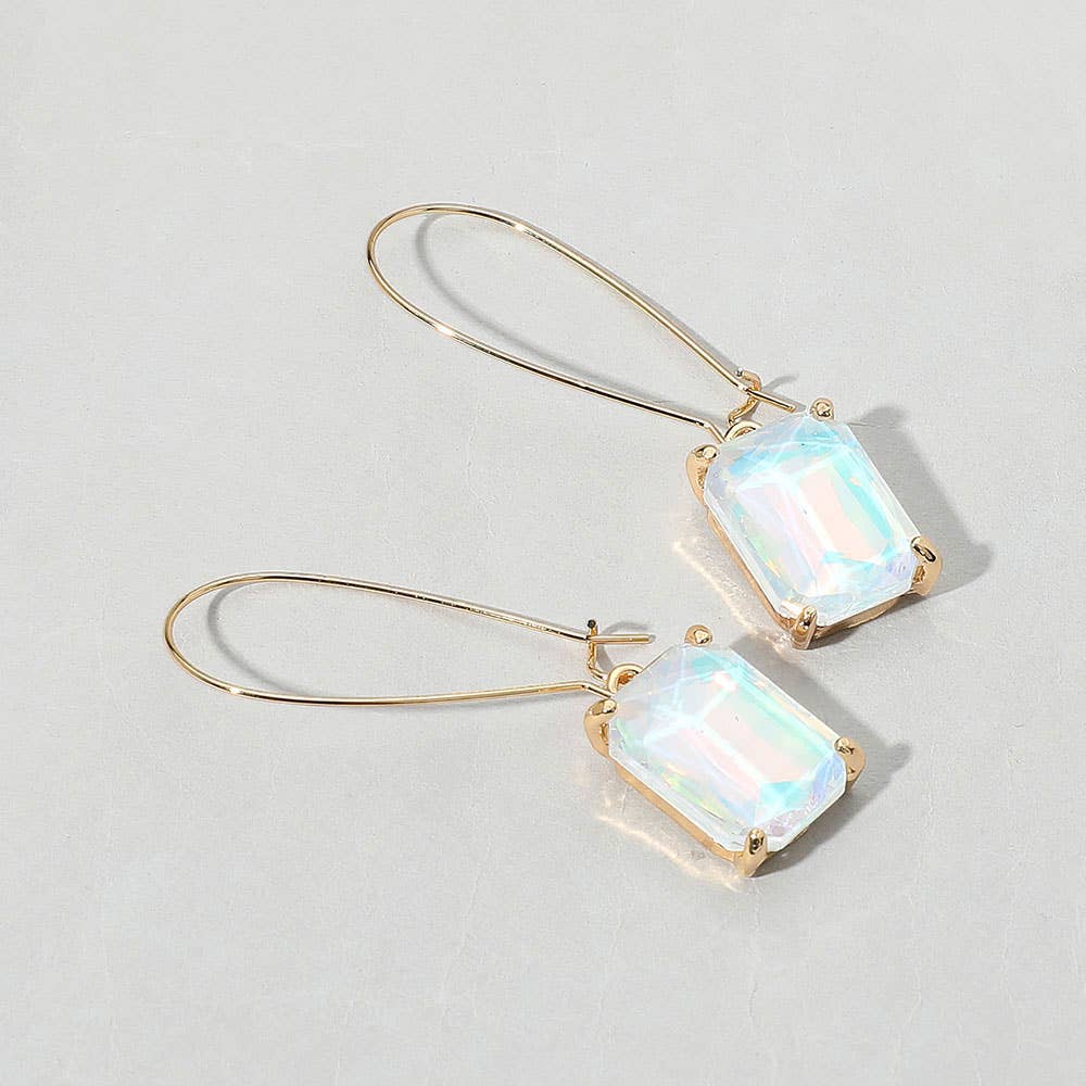 Emerald Cut Stone Dangle Evening Earrings