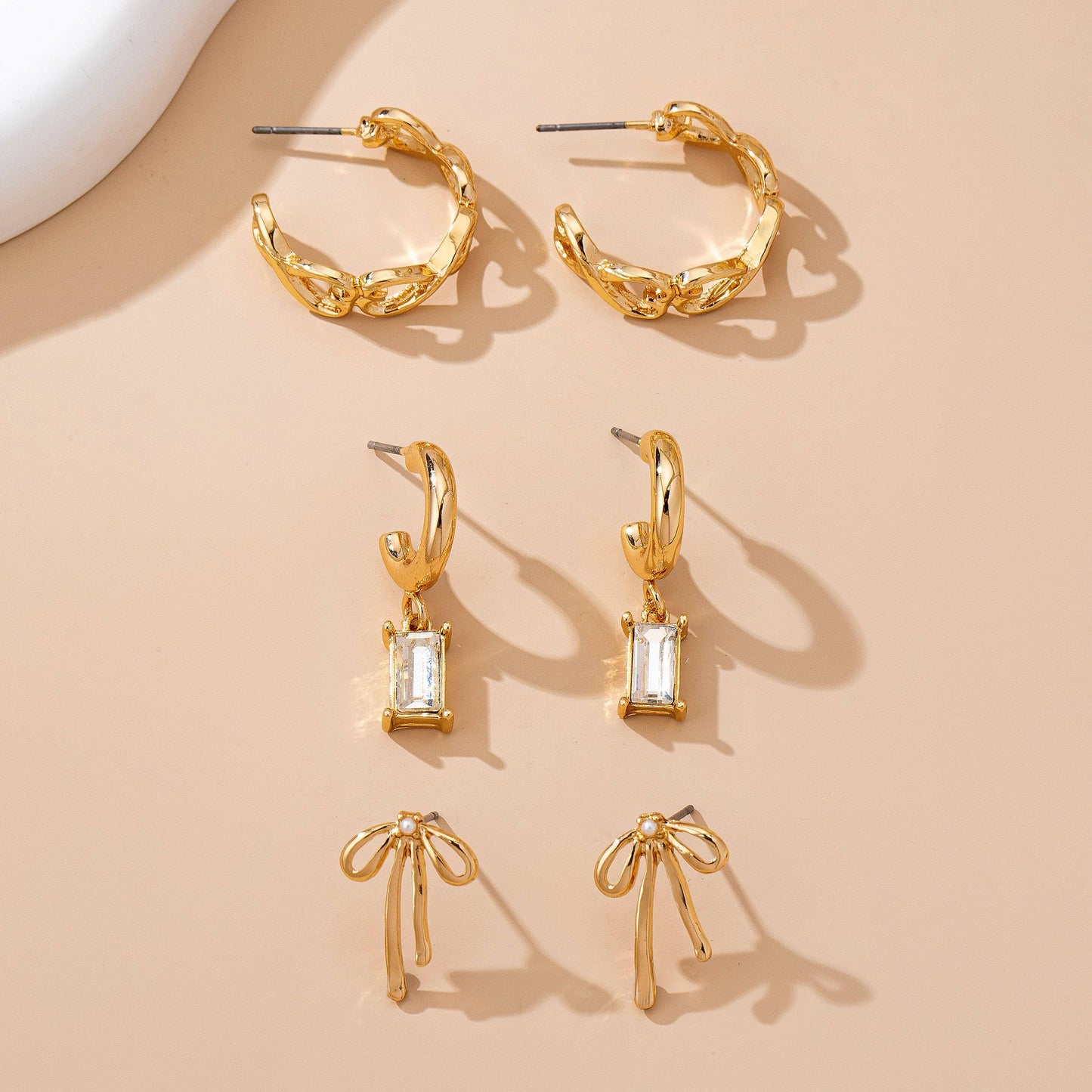 Baguette Stone Hoop, Bow Trio Earring Set | 80E61789 (Copy)