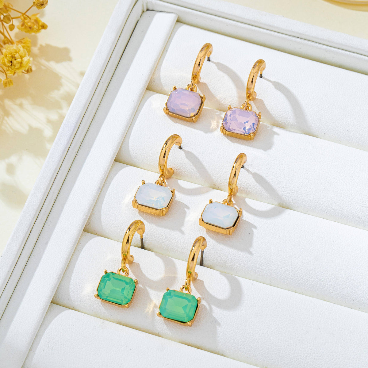 Crystal Emerald-Cut Huggie Hoop Earring | 80E62706