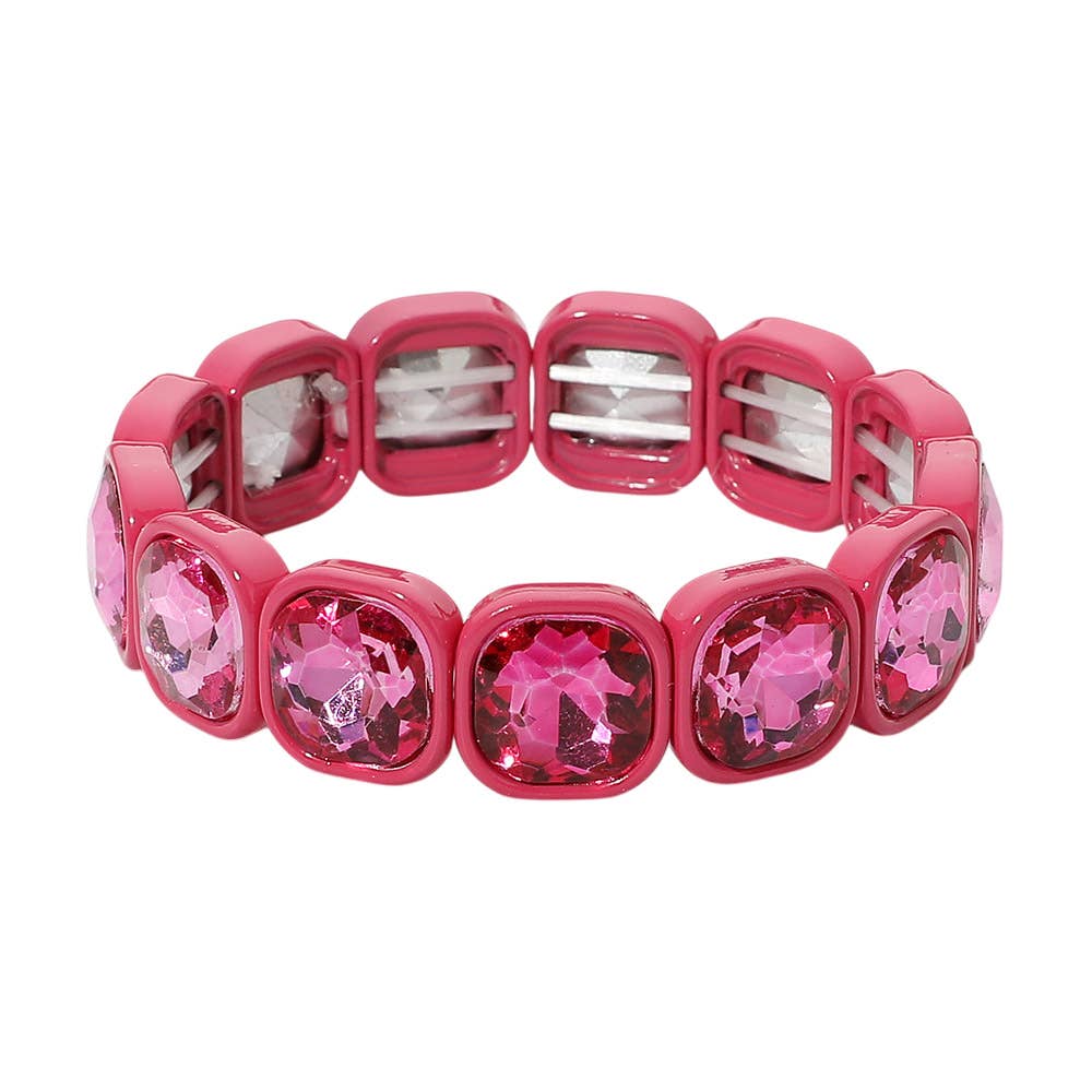 Faceted Cushion Gem Beaded Stretch Bracelet