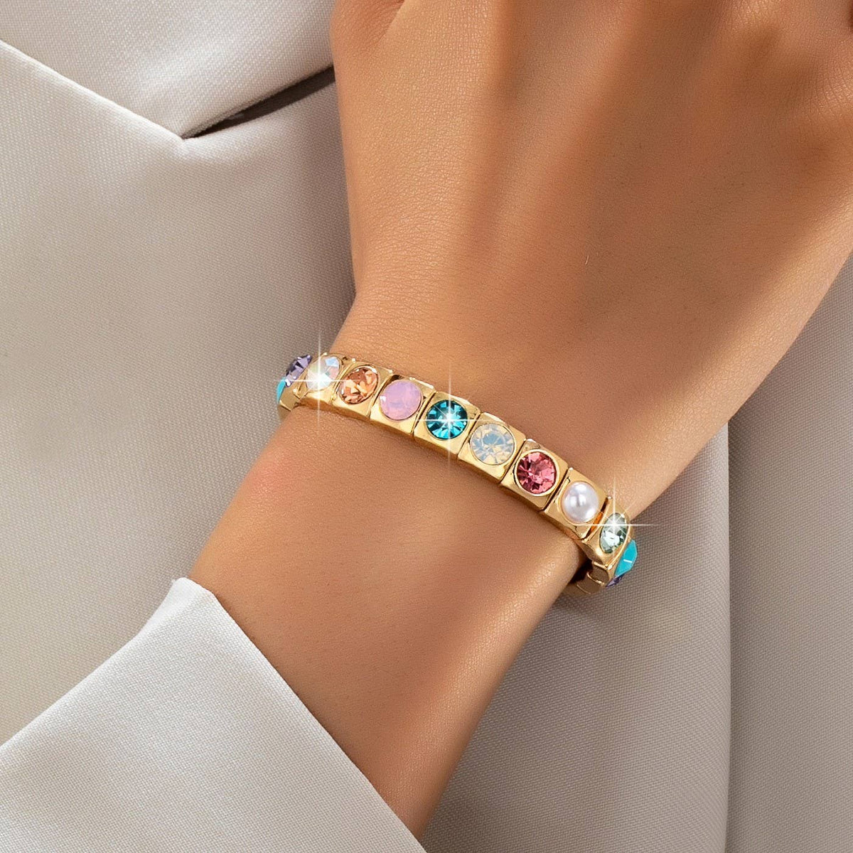 Multicolored Gemstone & Pearl Stretch Bracelet | 80B1831