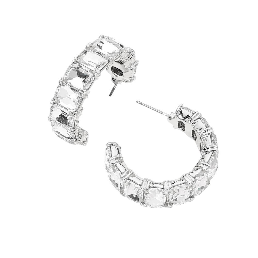 Faceted Rectangular Gem Curved Hoop Earrings