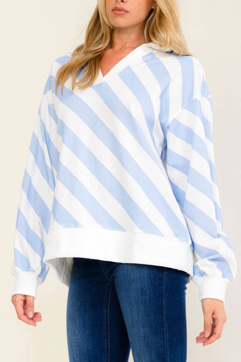 Long sleeve V-neck color block stripes top