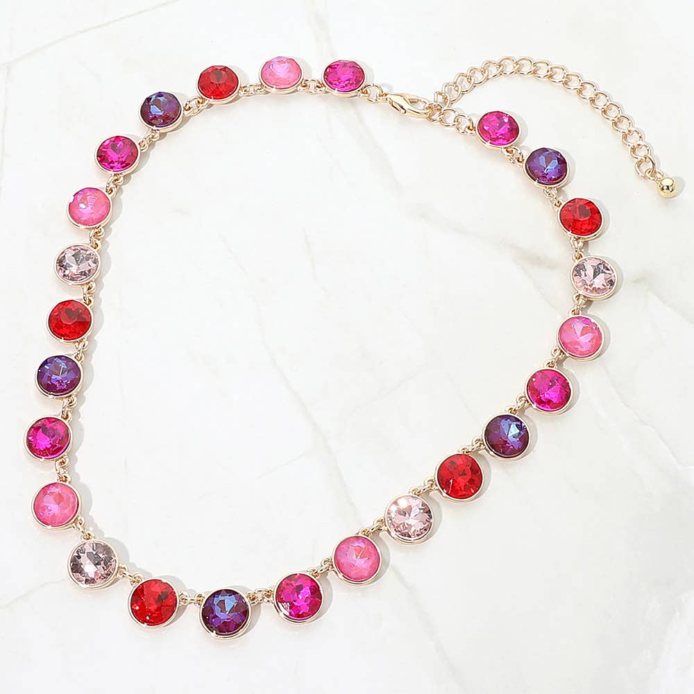 Round Colorful Stone Charm Station Necklace