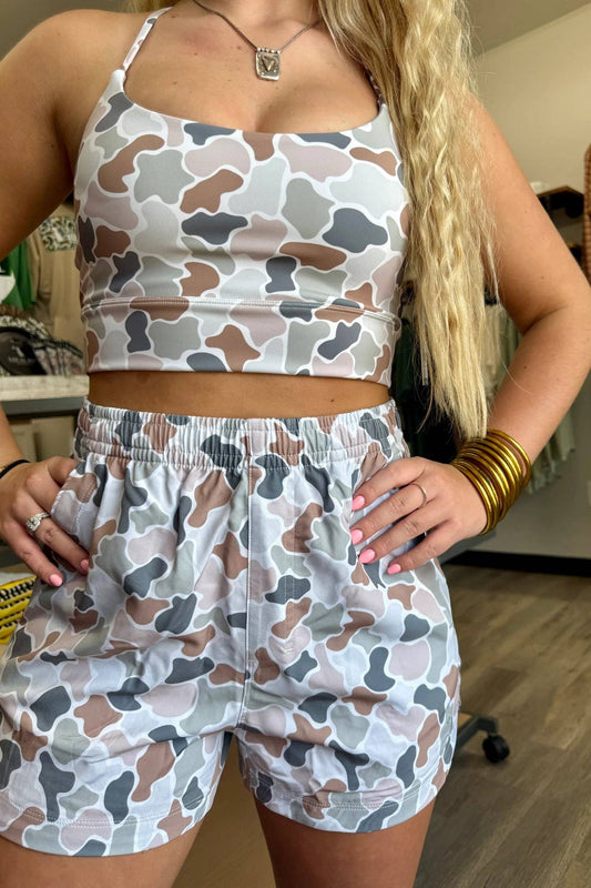 Camo Print Crop Tank and Shorts Set Athleisure Outfit Arrival Date 5/28-5/31