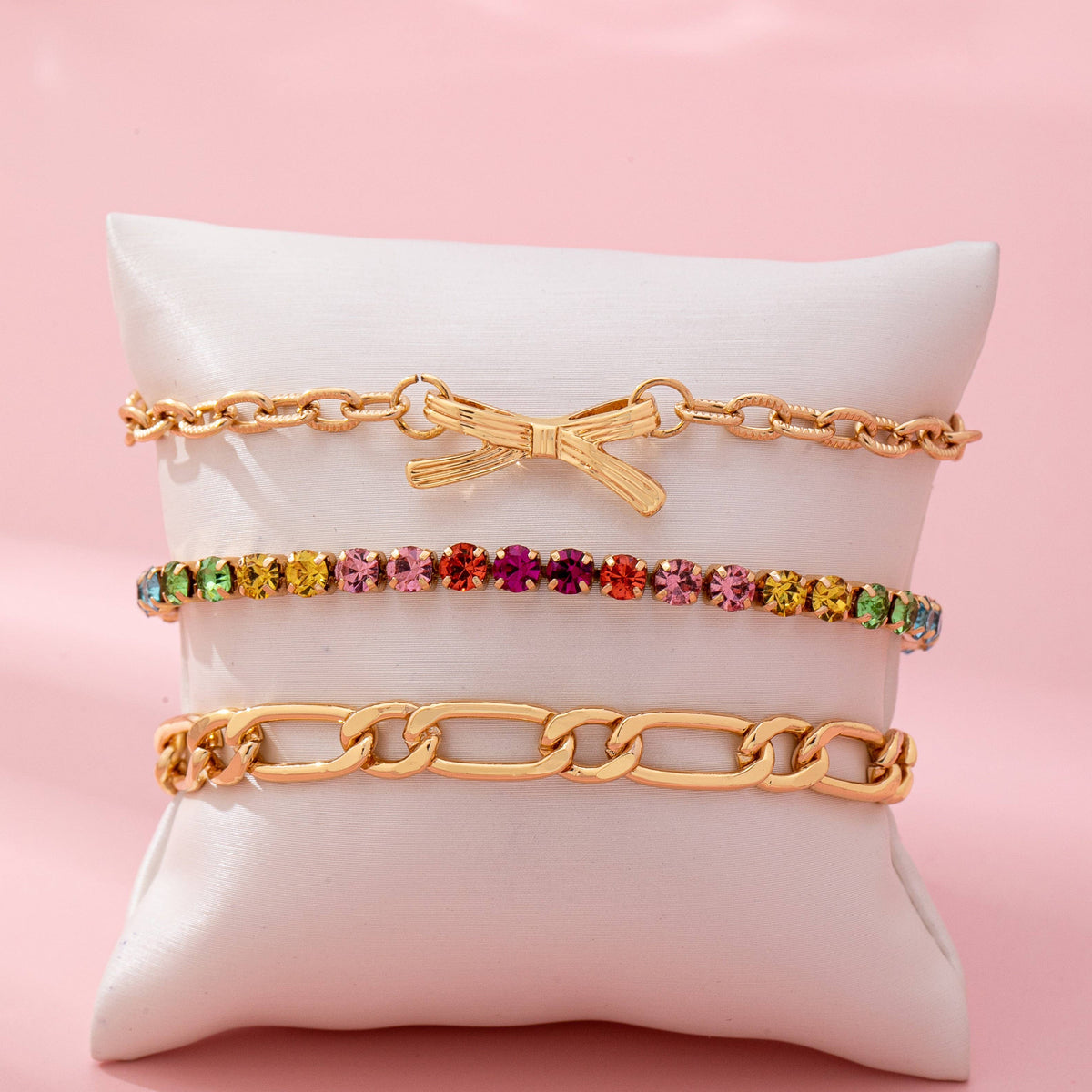 Multi Rainbow Crystals & Mixed Chains Bracelet | 80B1646