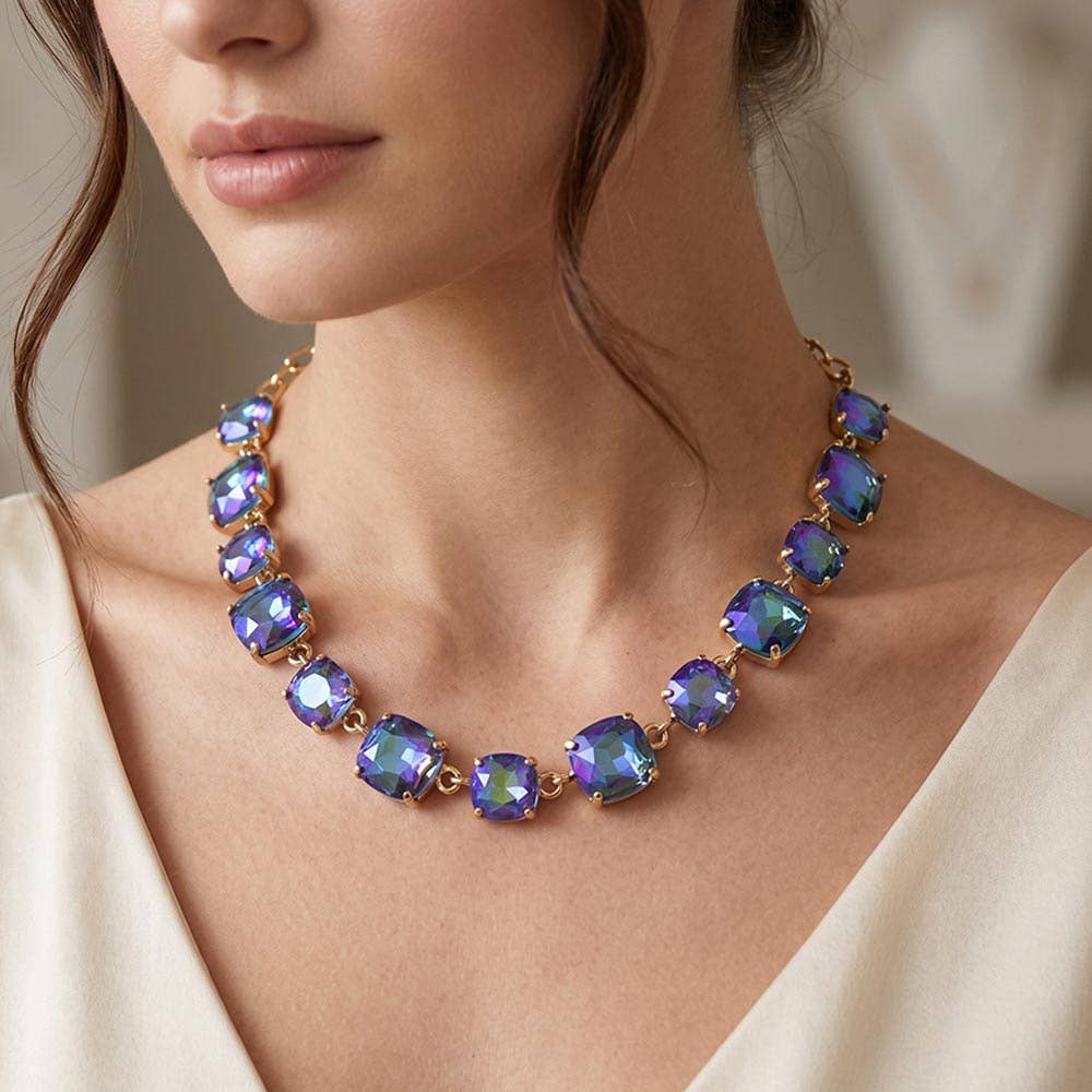 Cushion Square Stone Link Evening Necklace