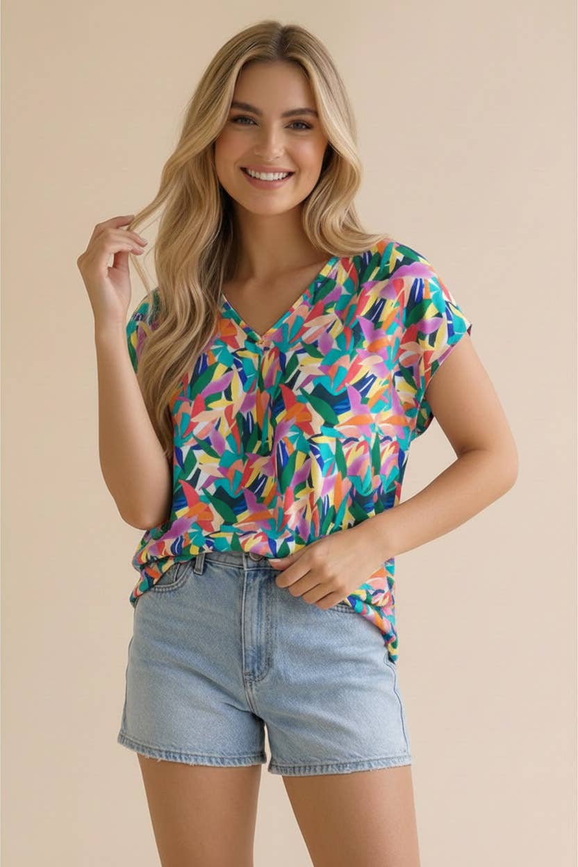 V-Neck Floral Geometric Boho Ethnic Blouse