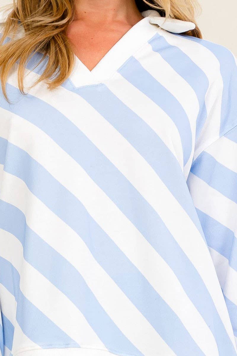 Long sleeve V-neck color block stripes top