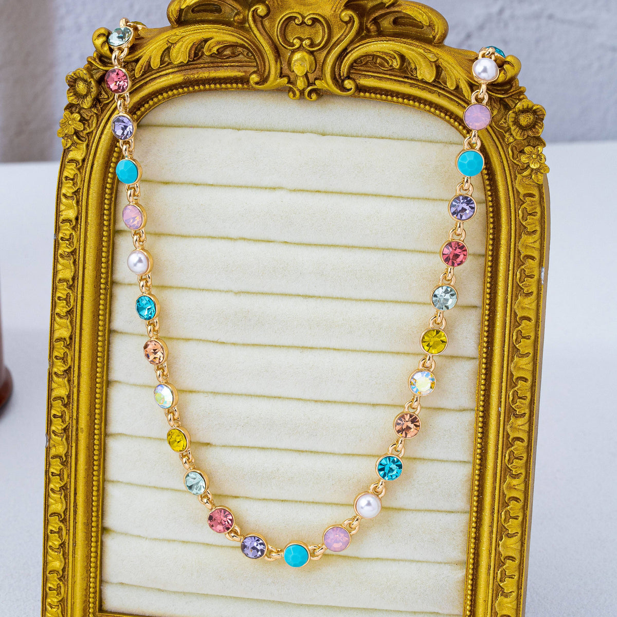 Multi Color Crystal & Pearl Tennis-Style Necklace | 80N93257