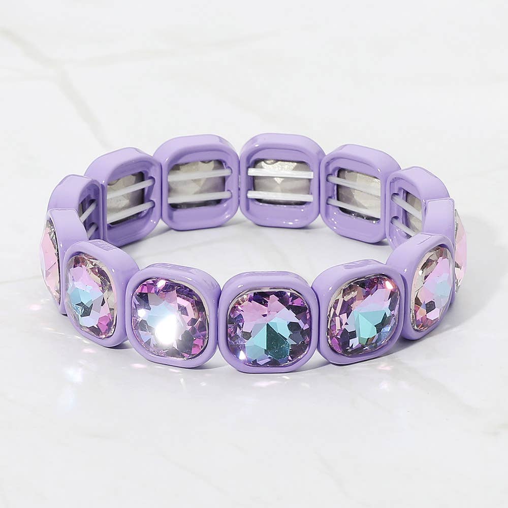 Faceted Cushion Gem Beaded Stretch Bracelet