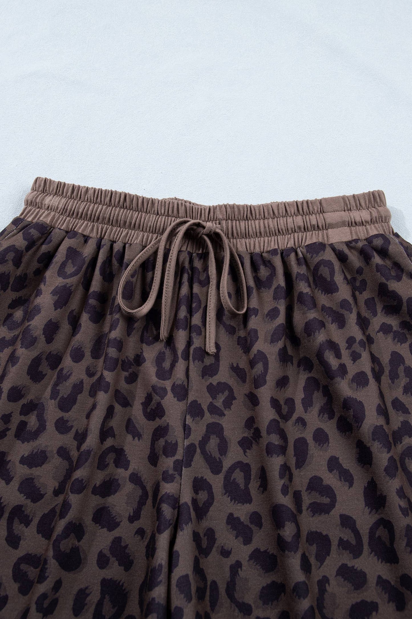 Brown Leopard Collared V Neck Top & Shorts Set