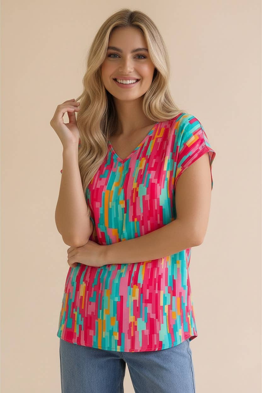 V-Neck Floral Geometric Boho Ethnic Blouse