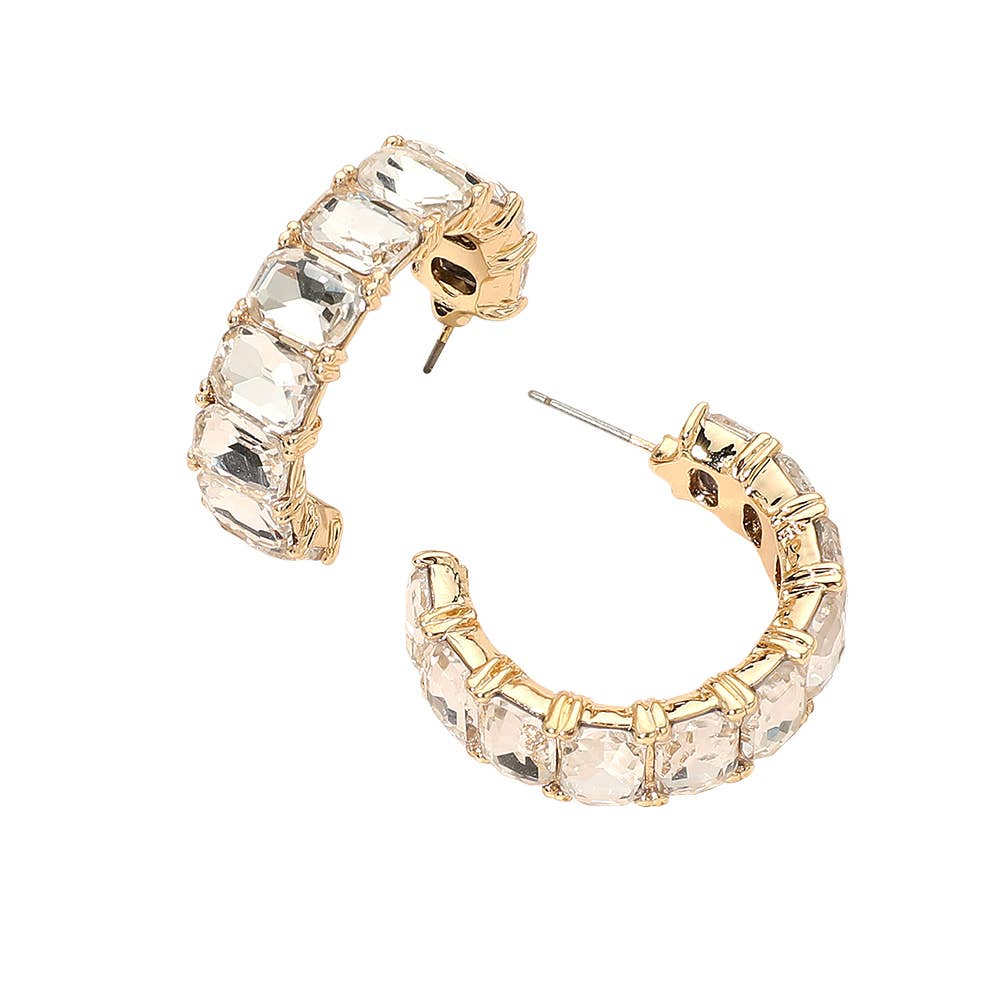 Faceted Rectangular Gem Curved Hoop Earrings