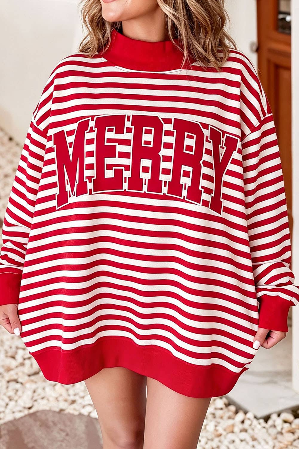 Christmas Holiday Stripe Mock Neck Sweatshirt |S-4X