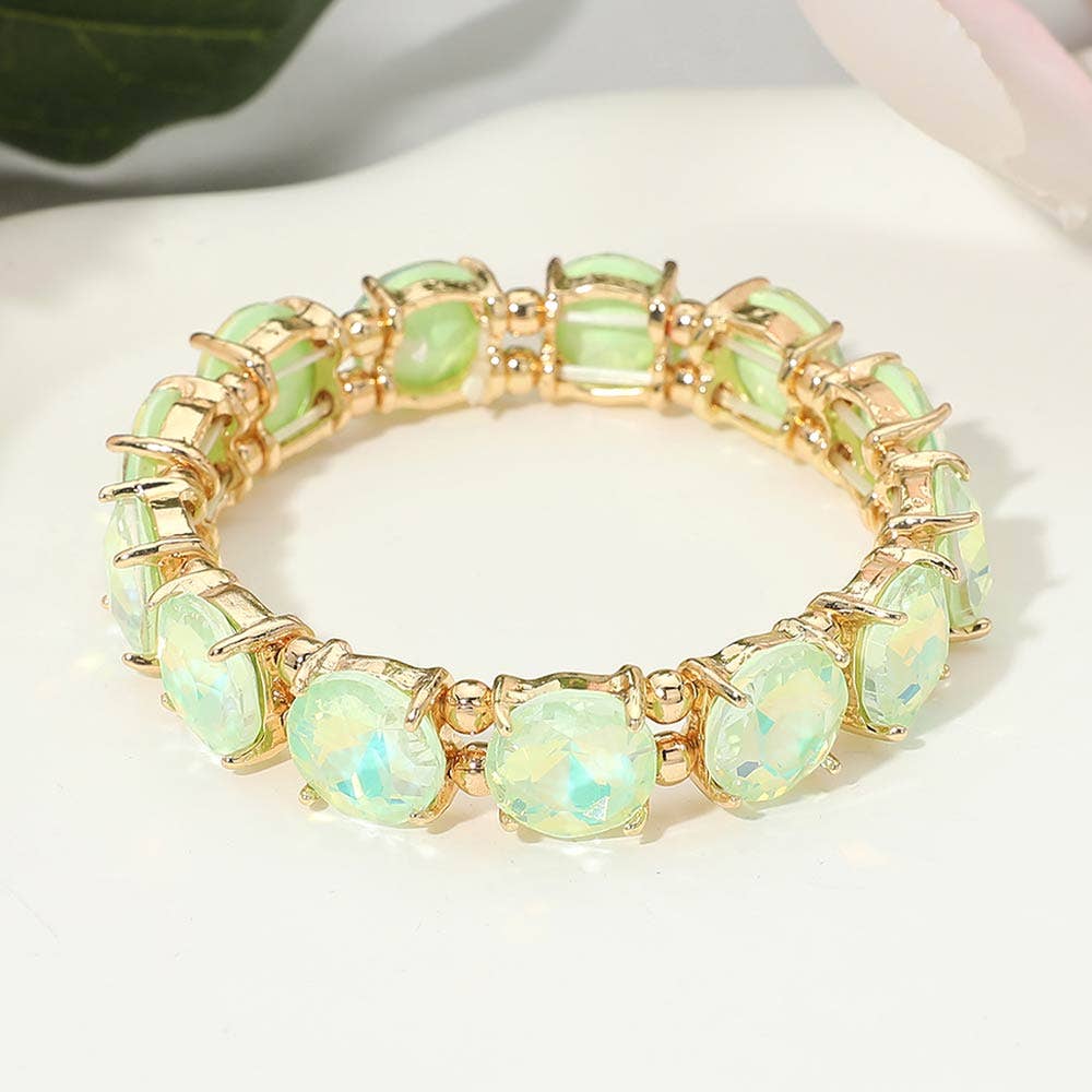 Round Stone Cluster Beaded Stretch Evening Bracelet