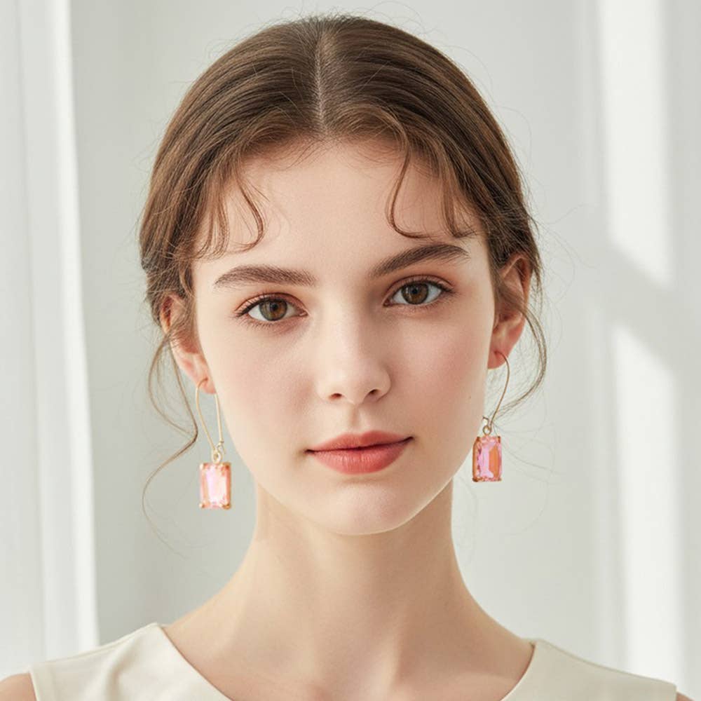 Emerald Cut Stone Dangle Evening Earrings