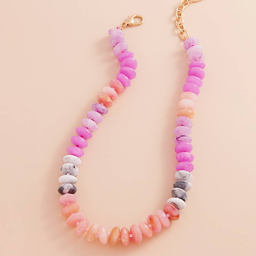 Ombre Resin Oval Disk Beaded Necklace