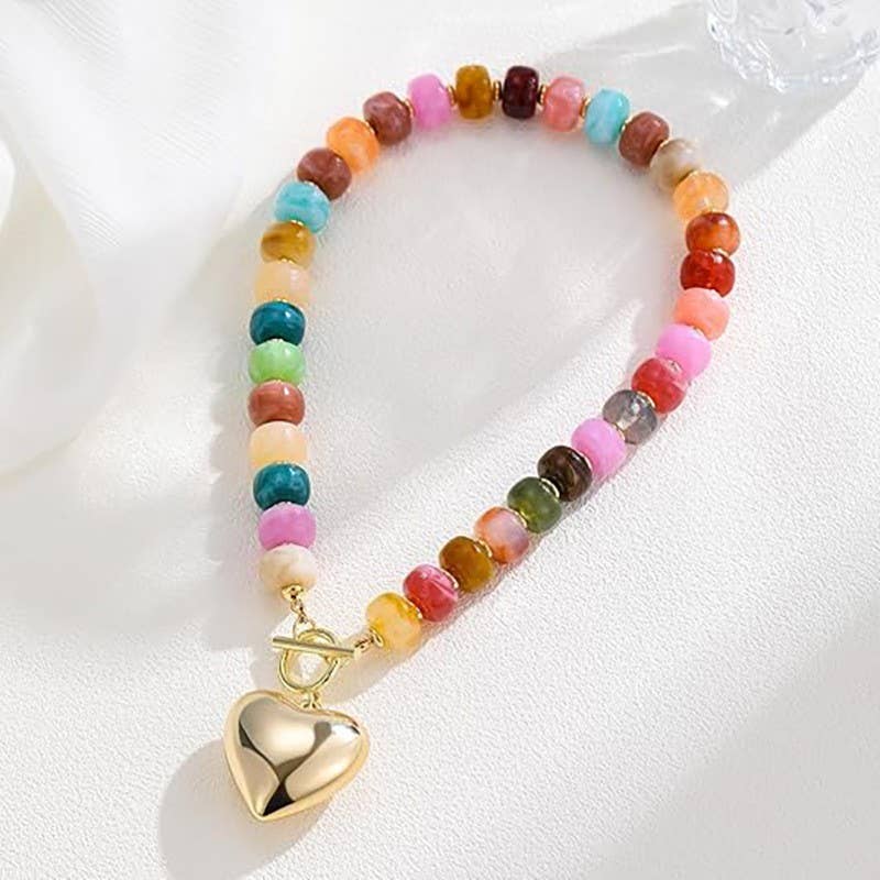 MULTI BEADED HEART CHARM TOGGLE NECKLACE | 40NK9700