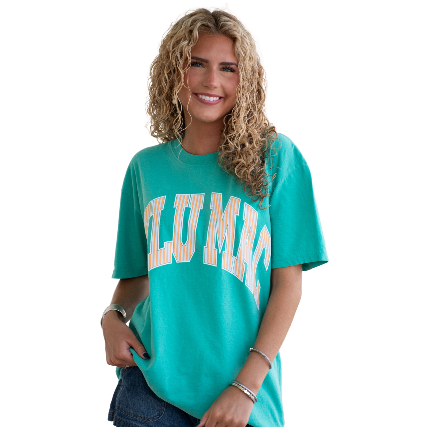 LM-STR-1000 Stripe Adult Cream Sickle Sky/Island Green Comfort Colors Tee