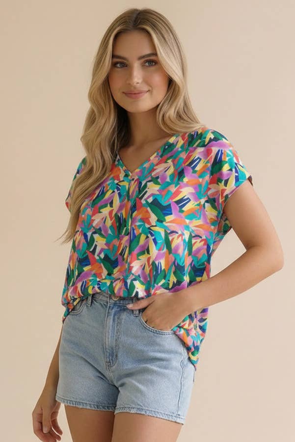 V-Neck Floral Geometric Boho Ethnic Blouse