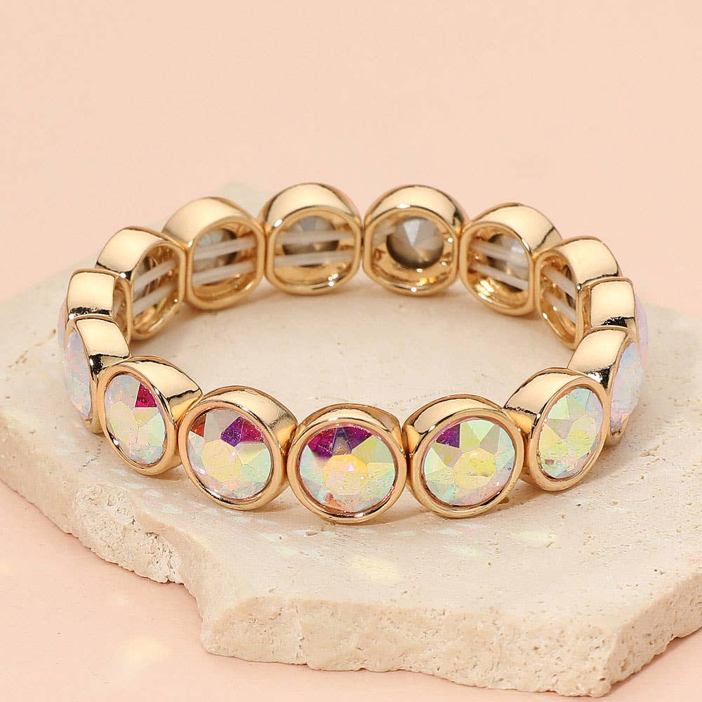 Faceted Round Gem Beaded Stretch Evening Bracelet