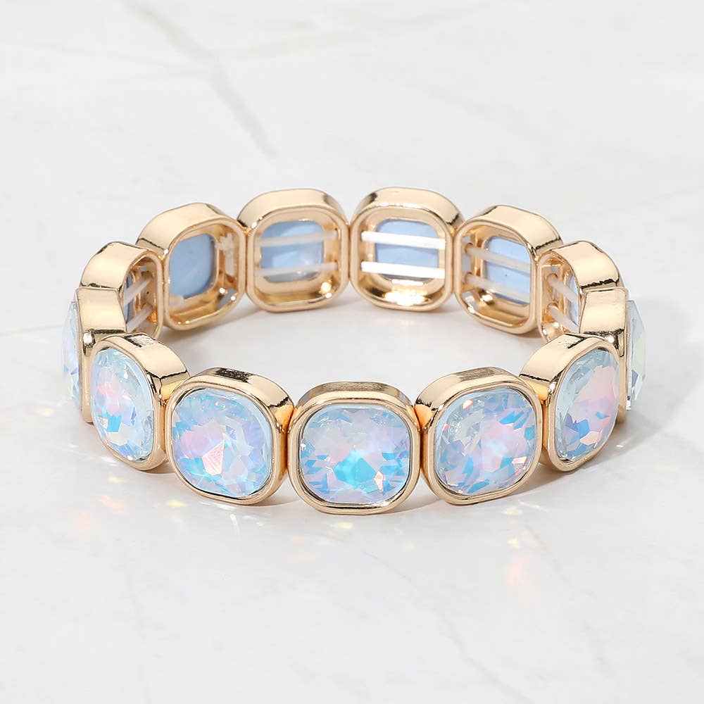 Faceted Cushion Gem Beaded Stretch Bracelet