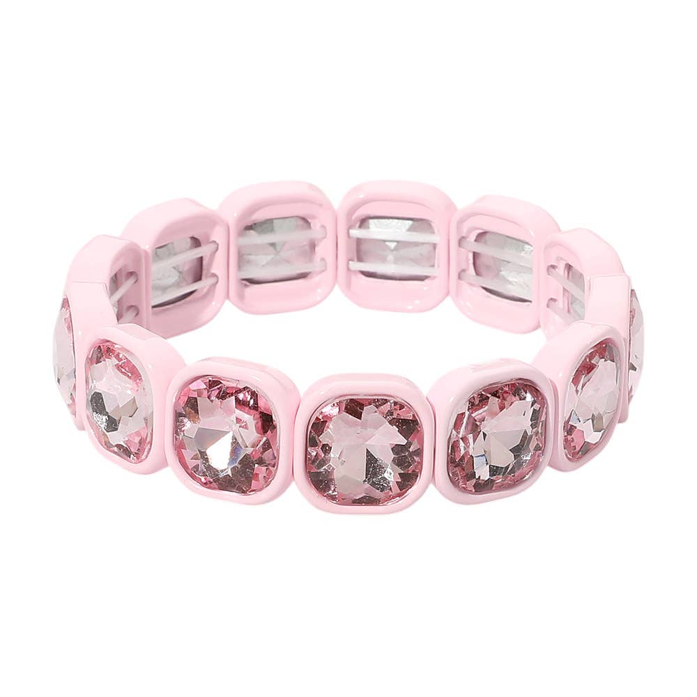 Faceted Cushion Gem Beaded Stretch Bracelet