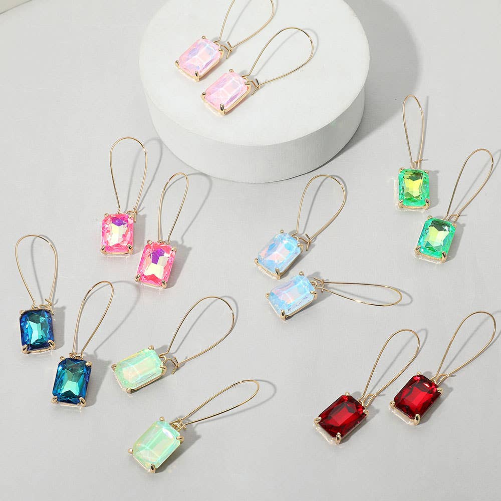 Emerald Cut Stone Dangle Evening Earrings