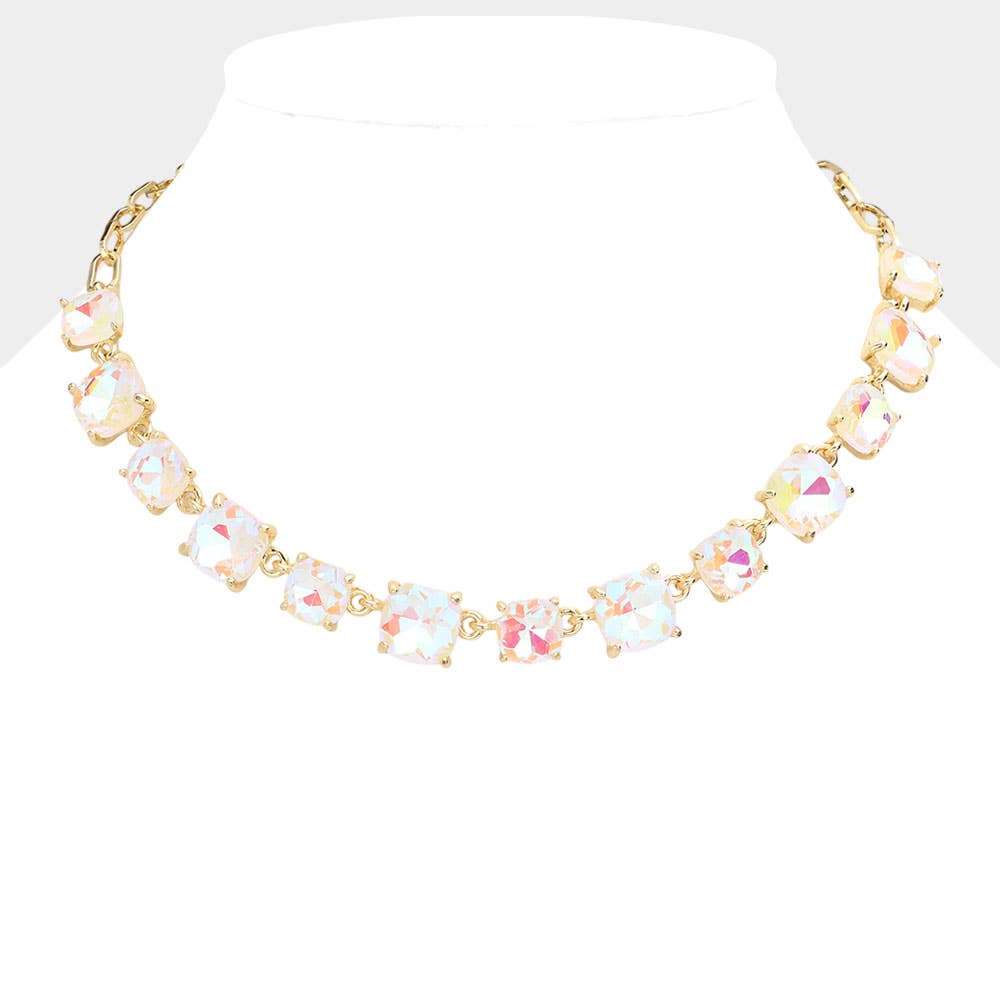 Cushion Square Stone Link Evening Necklace