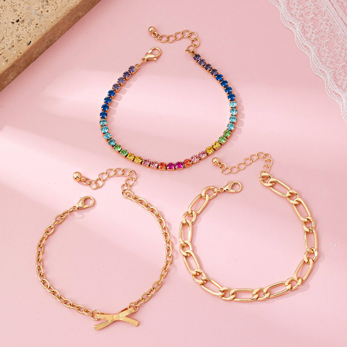 Multi Rainbow Crystals & Mixed Chains Bracelet | 80B1646