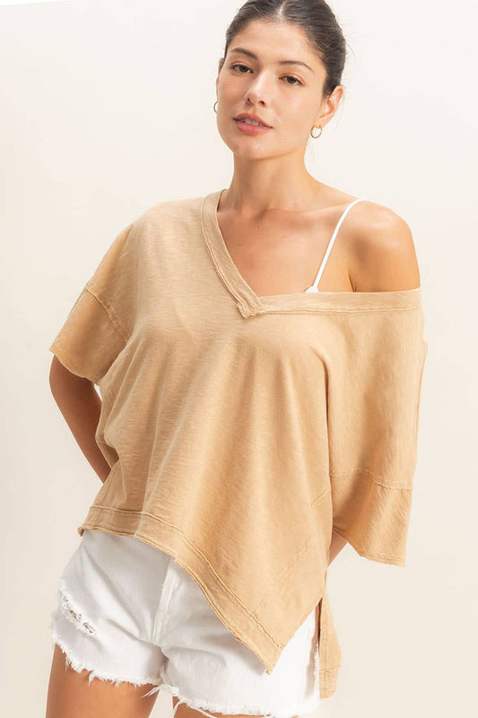 Oversized V-Neck Short Sleeve Top