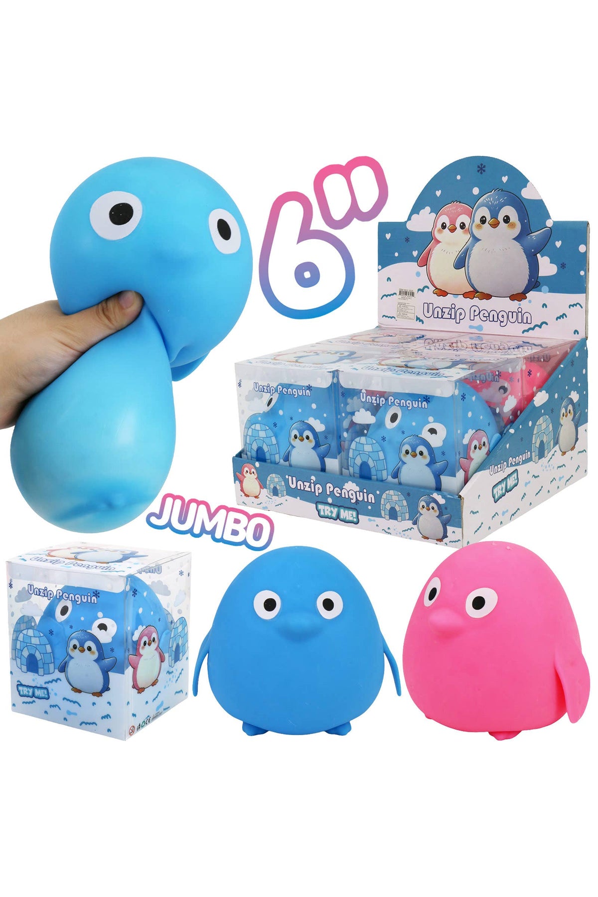JUMBO 6 Inch Penguin Fluffy Slime Filled TPR Squishy