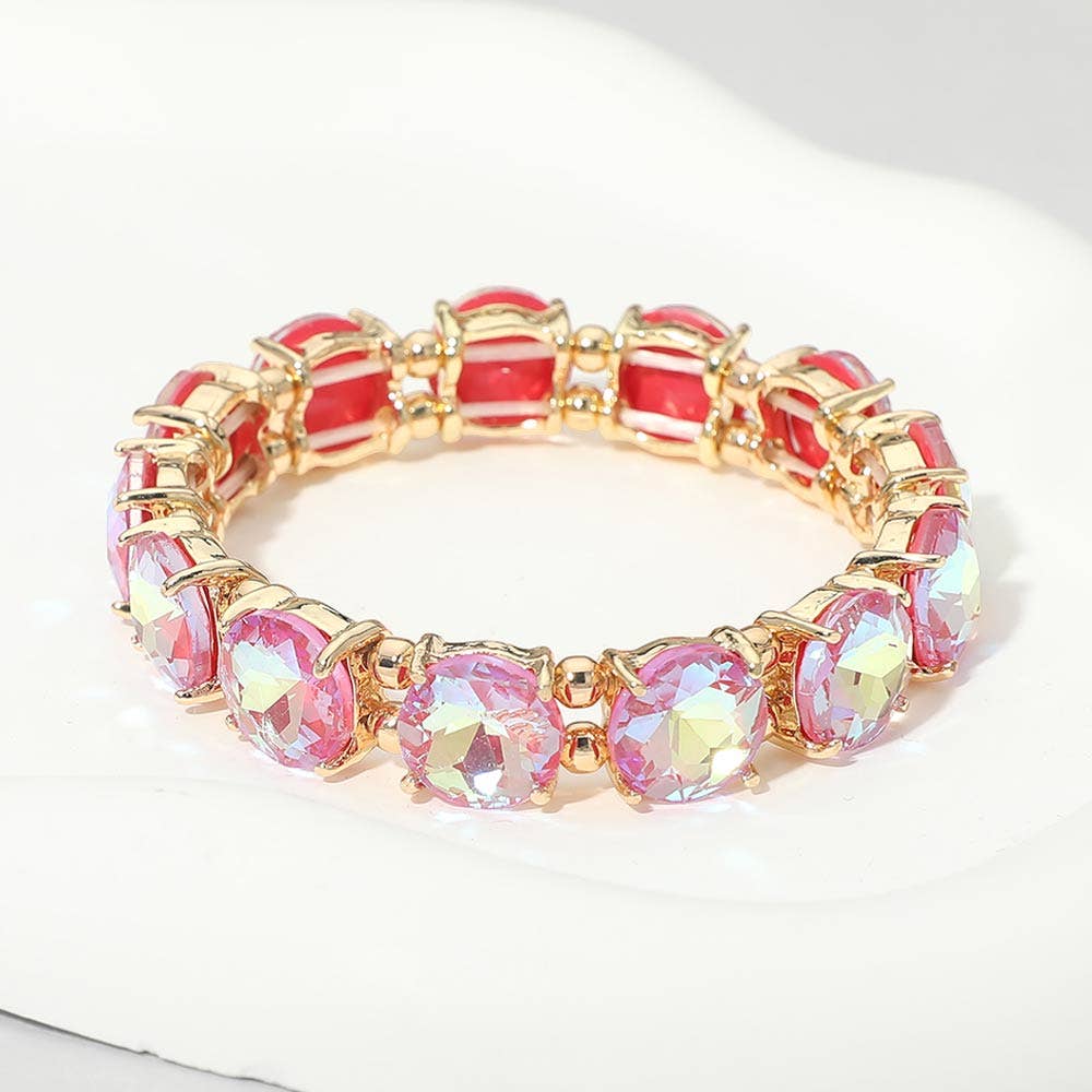 Round Stone Cluster Beaded Stretch Evening Bracelet