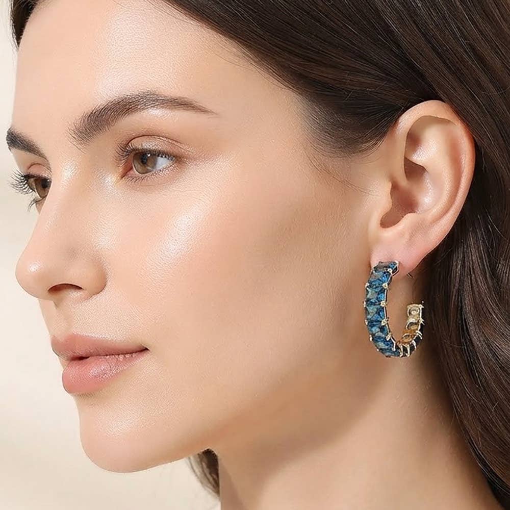 Faceted Rectangular Gem Curved Hoop Earrings
