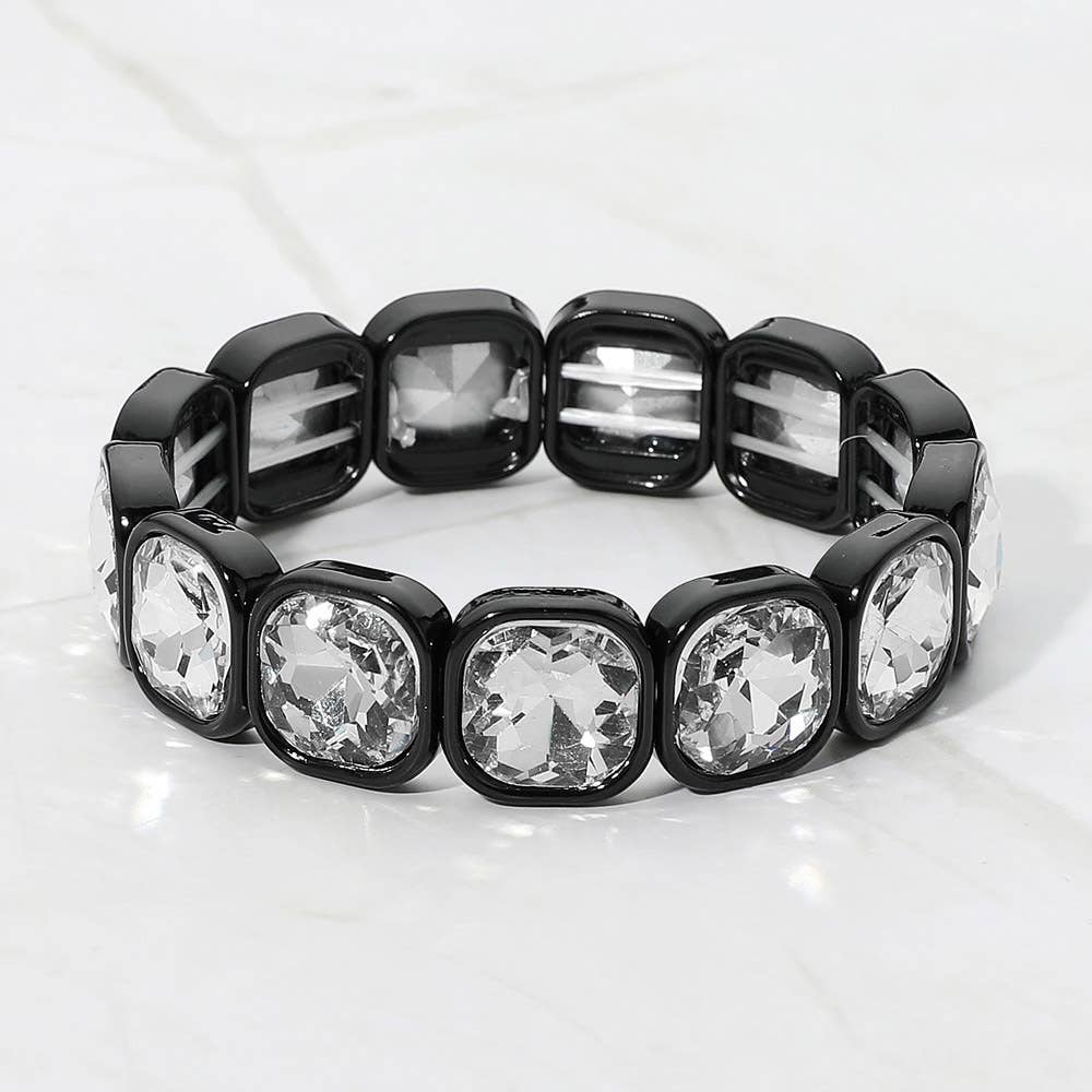 Faceted Cushion Gem Beaded Stretch Bracelet