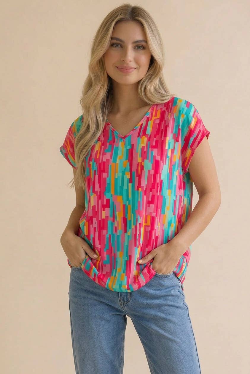 V-Neck Floral Geometric Boho Ethnic Blouse
