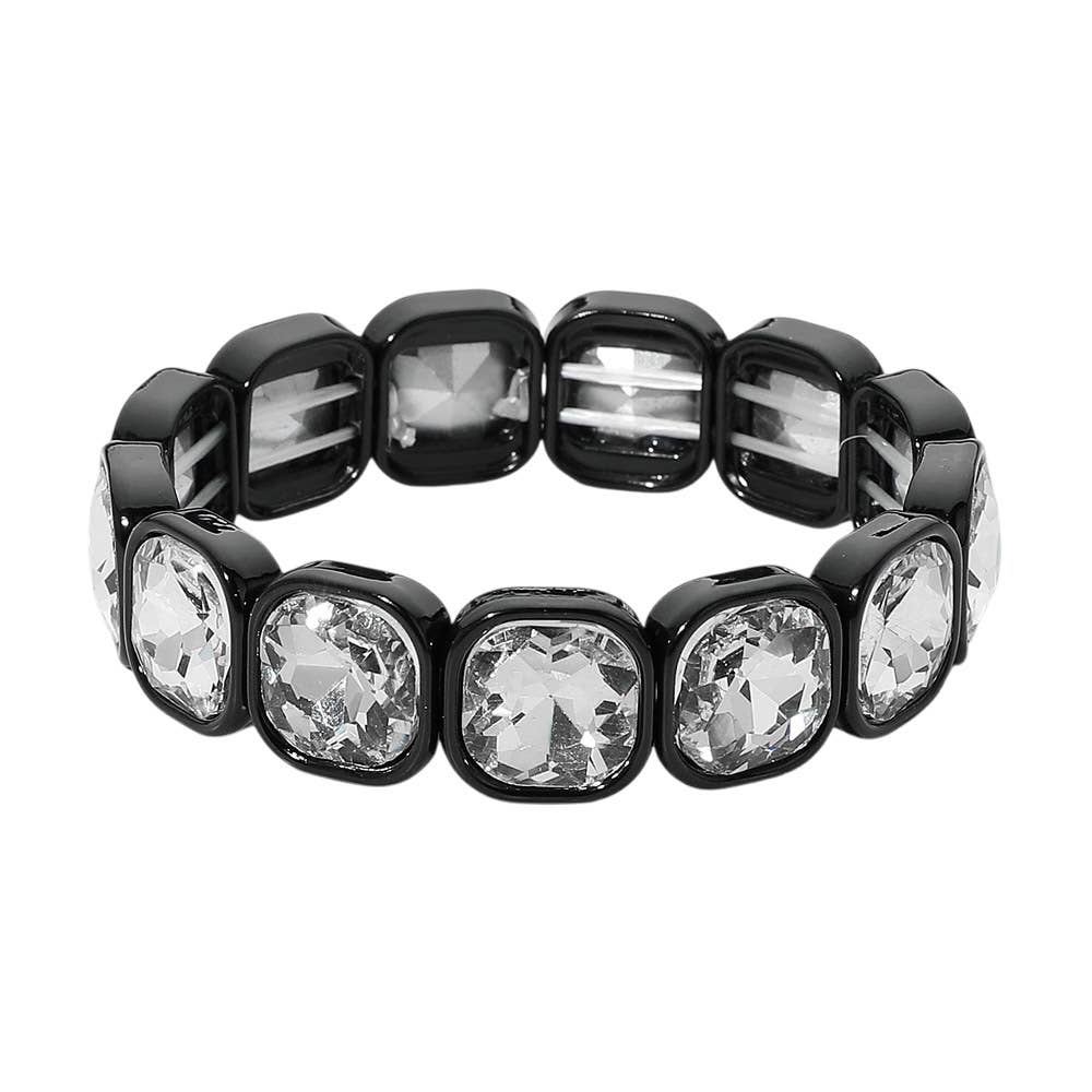 Faceted Cushion Gem Beaded Stretch Bracelet