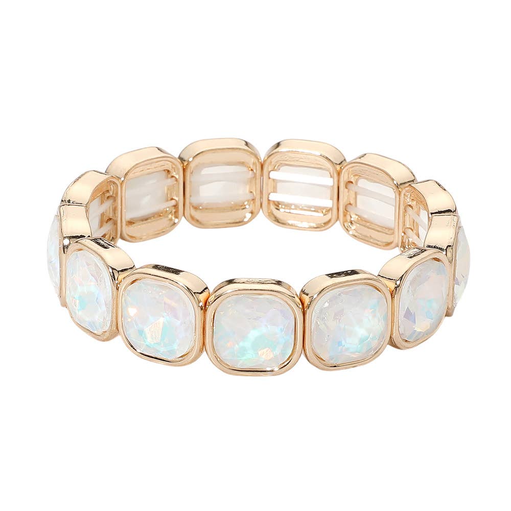 Faceted Cushion Gem Beaded Stretch Bracelet