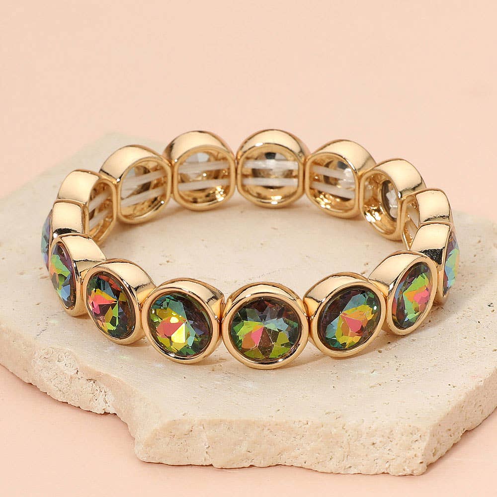Faceted Round Gem Beaded Stretch Evening Bracelet