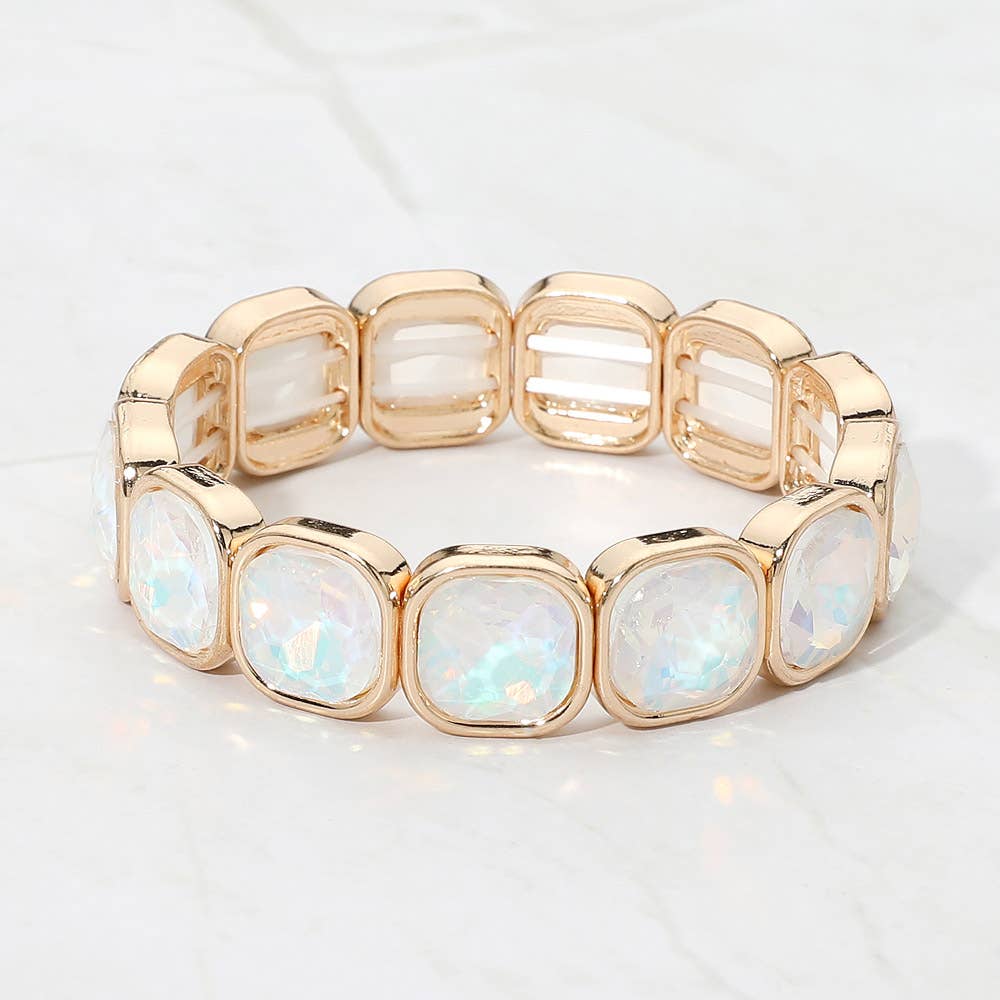Faceted Cushion Gem Beaded Stretch Bracelet