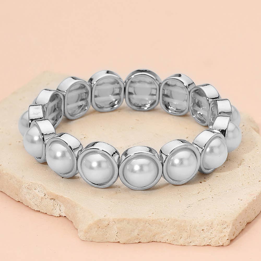 Faceted Round Gem Beaded Stretch Evening Bracelet
