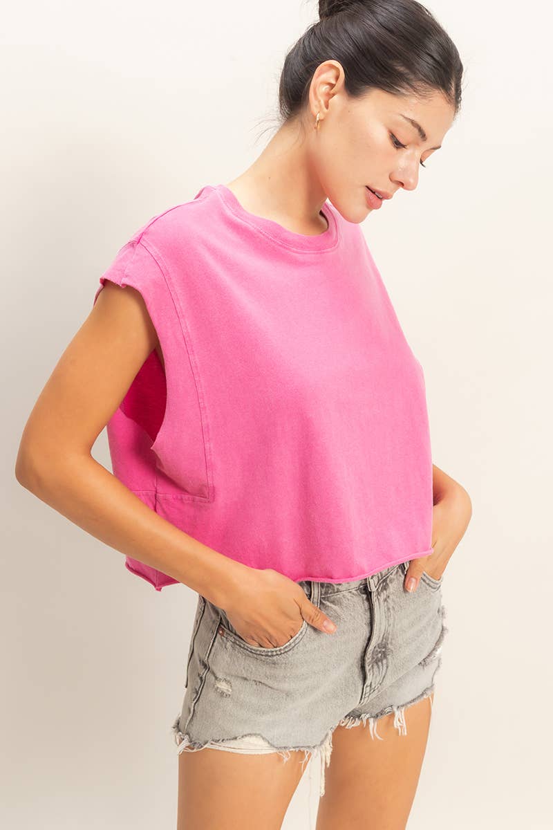 Crew Neck Boxy  Cropped Top