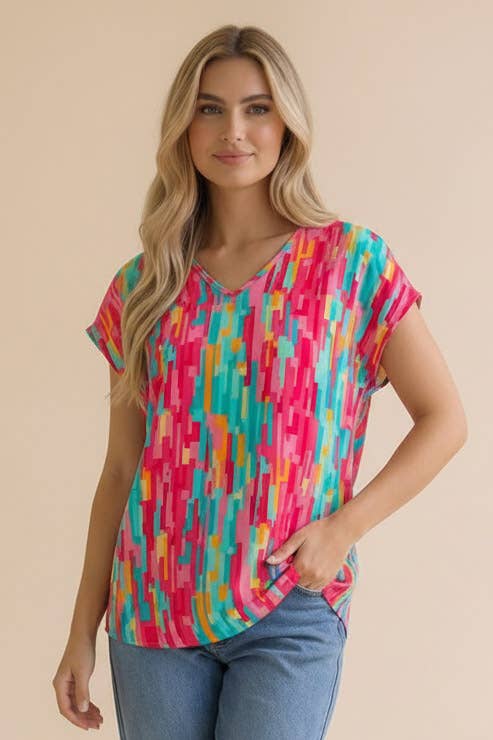 V-Neck Floral Geometric Boho Ethnic Blouse