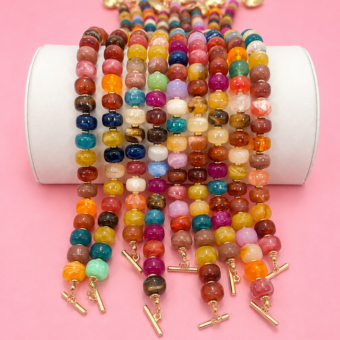 MULTI BEADED HEART CHARM TOGGLE NECKLACE | 40NK9700