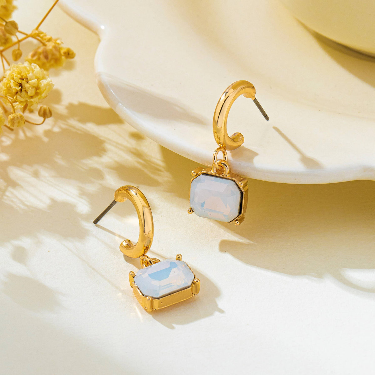 Crystal Emerald-Cut Huggie Hoop Earring | 80E62706